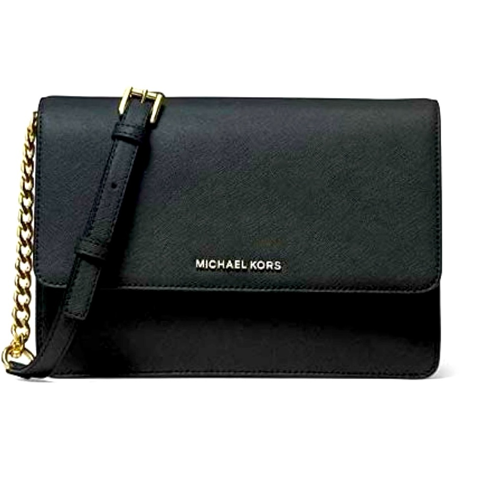 Michael Kors MK Designer Foldover Black Crossbody Bag Purse Handbag